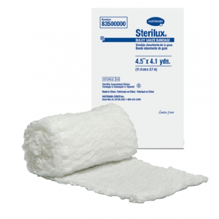 Bandage Gauze Fluff Bandage Roll Sterilux® Bulky Cotton 6-Ply 4-1/2 Inch X 4-1/10 Yard Roll Shape Sterile (Kerlix Type) (1/RL 100/CS) by Hartmann USA, Inc.  ID 83500000